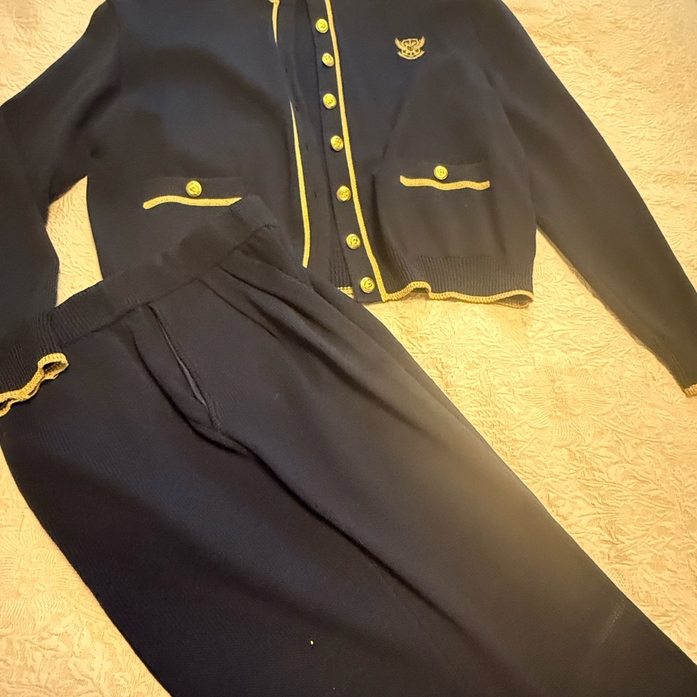 St. John Black and Gold Pantsuit with Elegant Design